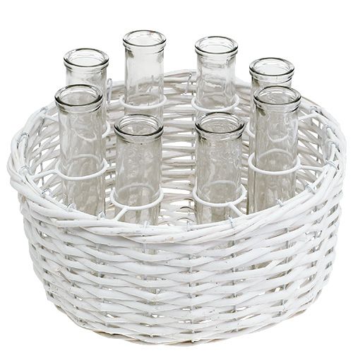 Floristik24 Panier rond blanc Ø27cm avec 8 tubes à essai