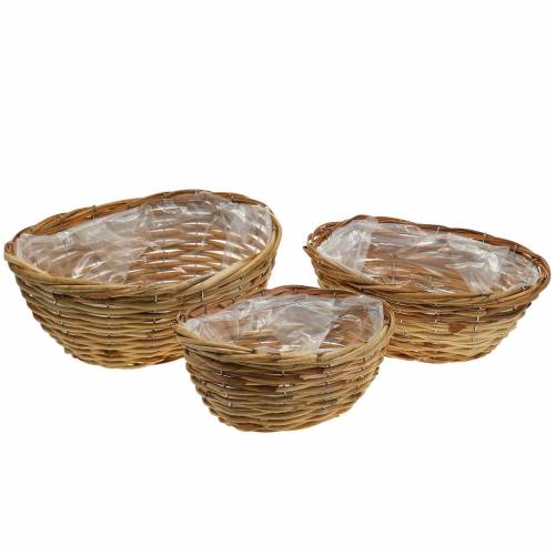 Cache-pot en osier ovale Moutarde 3pces 33x24/38x22/23x17cm