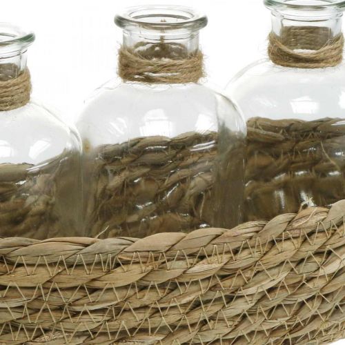 Article Corbeille décorative avec 3 bouteilles décoration de table jonc de mer naturel 22×11.5×14cm