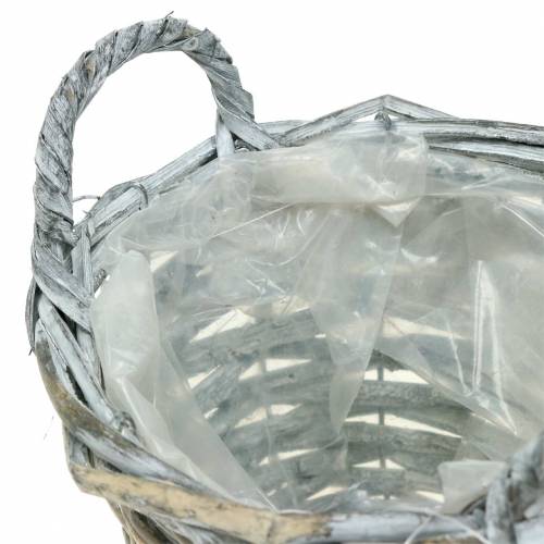 Floristik24 Panier en osier gris blanc Ø15.5cm haut 10cm avec anse