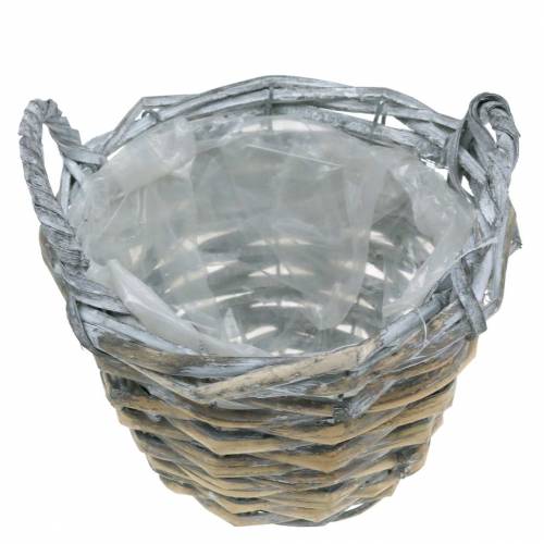 Floristik24 Panier en osier gris blanc Ø15.5cm haut 10cm avec anse