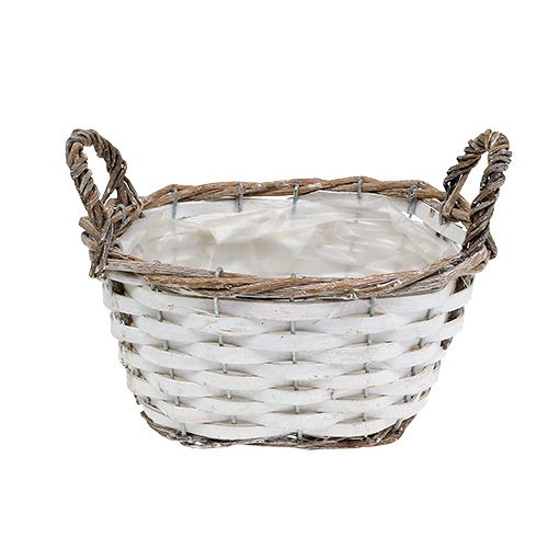 Floristik24 Panier avec anses ovale naturel, blanc 20 x 14cm