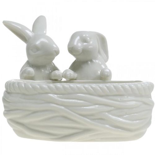 Article Lapins avec nid, décoration de table, nid de Pâques, décoration en porcelaine, bol décoratif blanc L15cm H11cm