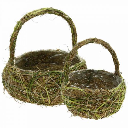 Floristik24 Panier à plantes avec anses raphia et foin panier vert printemps 16×22/21×27cm lot de 2