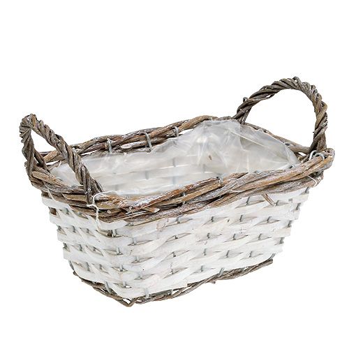 Floristik24 Panier rectangulaire avec poignées 22 x 14 cm, blanc nature