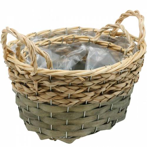 Article Panier panier végétal ovale tressé nature, gris 29/24cm lot de 2