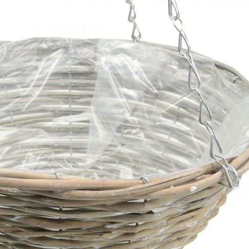 Floristik24 Coupe à plantes à suspendre, panier suspendu tressé naturel, blanc lavé H15cm Ø30cm