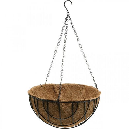 Floristik24 Panier végétal à suspendre, panier suspendu en métal, fibres de coco naturel, noir H15cm Ø30,5cm
