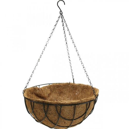 Floristik24 Coupe pour plantes à suspendre, panier suspendu fibres de coco, métal naturel, noir H16,5cm Ø35cm