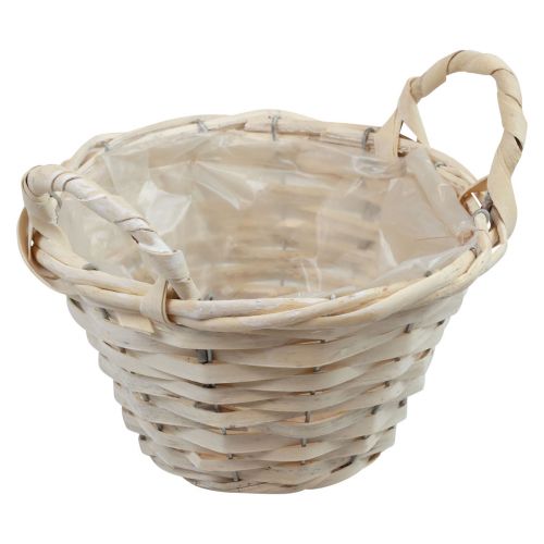 Floristik24 Panier avec anses Panier à copeaux Panier à plantes blanchi Ø18cm H12cm