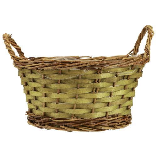 Floristik24 Panier à plantes rond tressé vert avec anses Ø28cm H17cm