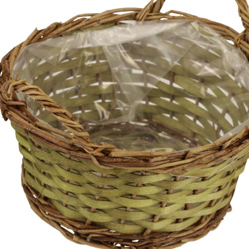 Floristik24 Panier à plantes rond tressé vert avec anses Ø28cm H17cm