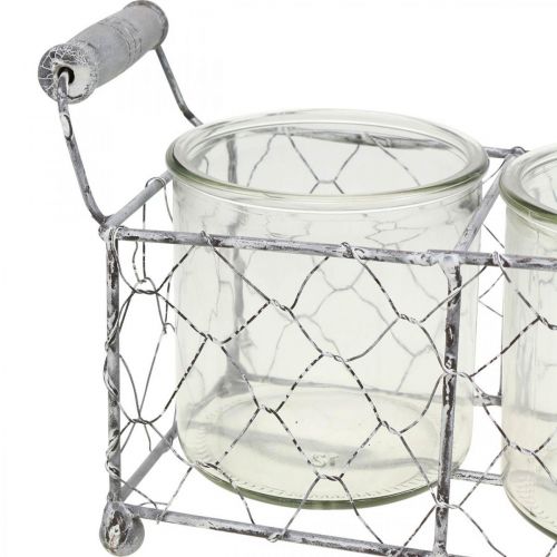 Floristik24 Panier Fil Vintage Blanchi avec Lanterne Vase en Verre 21×10.5cm