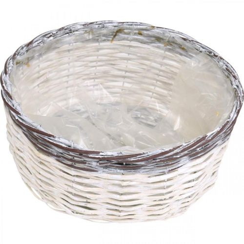 Article Panier décoratif rond blanc, corbeille à plantes tressée marron Ø29cm