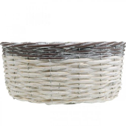 Article Panier décoratif rond blanc, corbeille à plantes tressée marron Ø29cm