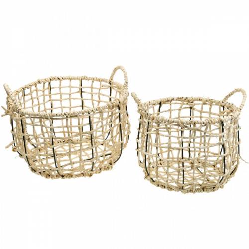 Panier en osier en jonc de mer, panier déco, panier de rangement, anse panier rond Ø36/28 lot de 2