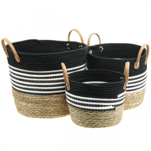 Panier anse, aide-commande, panier plante, ustensile noir et blanc, naturel Ø32/28/23cm H30/25/19cm lot de 3