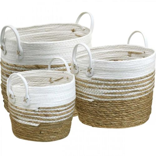 Floristik24 Panier à planter, ustensile avec poignées, organiseur blanc, naturel Ø32/28/23cm H30/25/19cm lot de 3