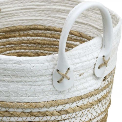 Floristik24 Panier à planter, ustensile avec poignées, organiseur blanc, naturel Ø32/28/23cm H30/25/19cm lot de 3