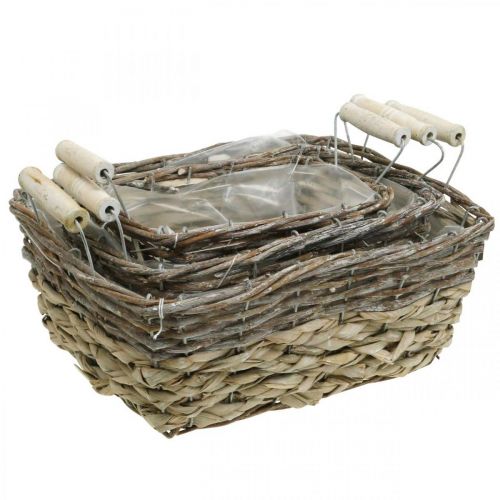 Article Panier à plantes avec anses, bol panier carré, jardinière naturelle pour planter shabby chic blanc lavé L30/25,5/21 cm H12/11/10 cm lot de 3