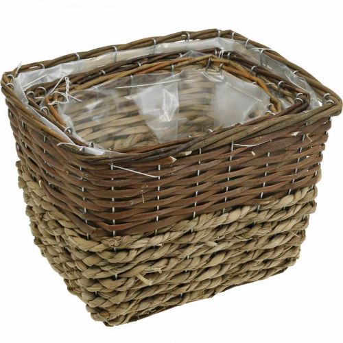 Article Panier à plantes, bac naturel à planter, coupe fleur carré naturel L29.5/26/23cm H21/19/16cm lot de 3