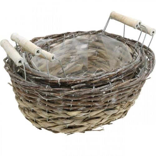 Article Panier naturel à planter, panier avec anses, jardinière shabby chic blanc lavé L31/27.5/24cm H12/11.5/10cm lot de 3