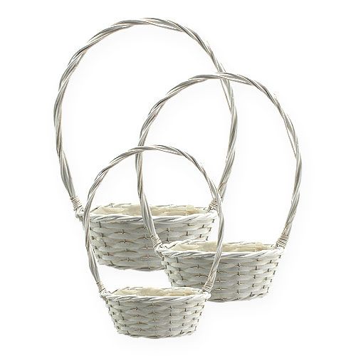 Floristik24 Set de paniers x 3 avec anses rondes blanches Ø18, 23, 29cm