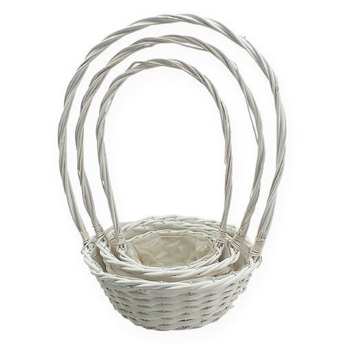Floristik24 Set de paniers x 3 avec anses rondes blanches Ø18, 23, 29cm