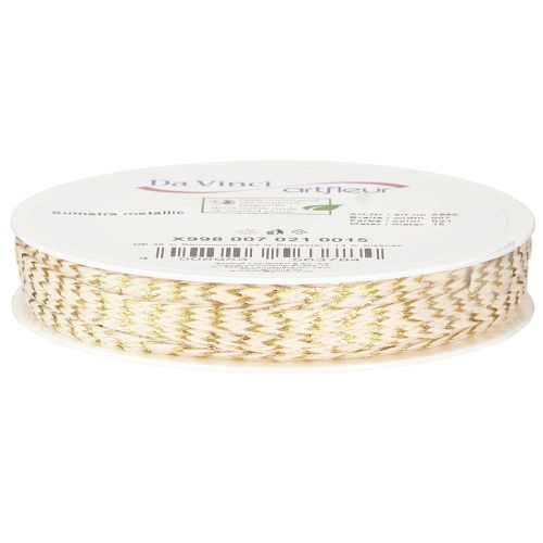 Article Cordon coton or et ruban coton crème 7mm 15m