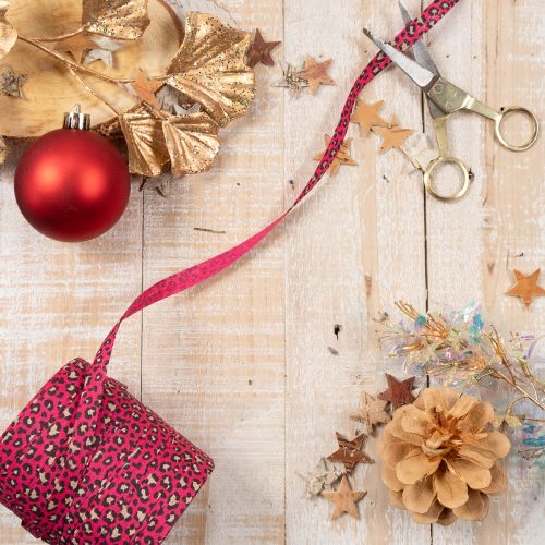 Ruban décoratif, motif léopard, rose, ruban frisé pour emballage cadeau et loisirs créatifs, 10 mm, 100 m | Floristik24.be