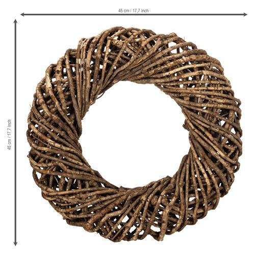 Couronne décorative en branches naturelles, couronne en rotin, ronde, grande, 45 cm. | Floristik24.be