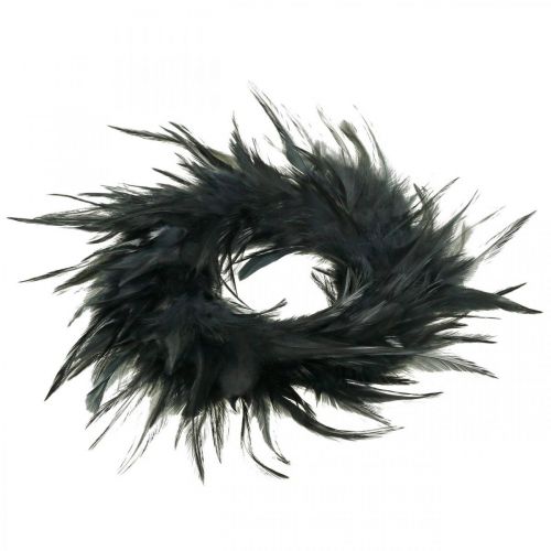 Floristik24 Couronne de plumes noire petit Ø11cm décoration de Pâques vraies plumes