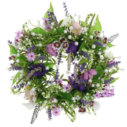 Floristik24 Couronne damier fleur/lavande/lilas Ø28cm