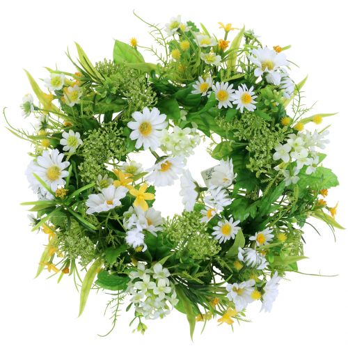 Article Couronne de printemps avec gerberas blanc, jaune Ø30cm