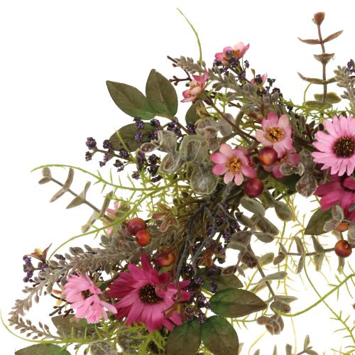 Floristik24 Couronne de fleurs avec marguerites et baies vieux rose Ø30cm