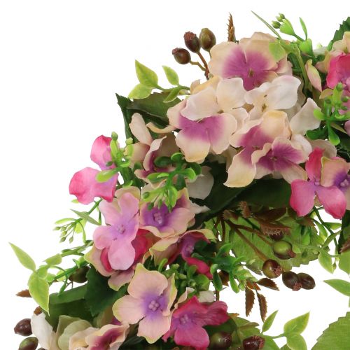 Article Couronne de fleurs avec hortensia et baies rose Ø30cm