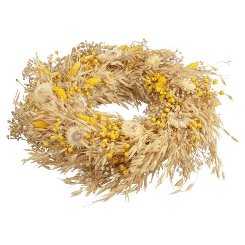 Article Couronne décorative couronne d&#39;avoine couronne naturelle fleurs de paille jaune Ø29cm