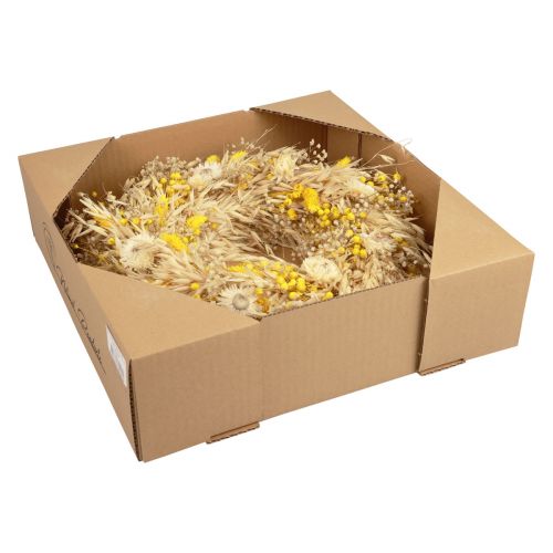 Article Couronne décorative couronne d&#39;avoine couronne naturelle fleurs de paille jaune Ø29cm