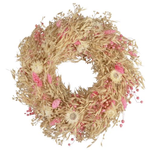 Article Couronne décorative couronne d&#39;avoine couronne naturelle fleurs de paille rose Ø29cm