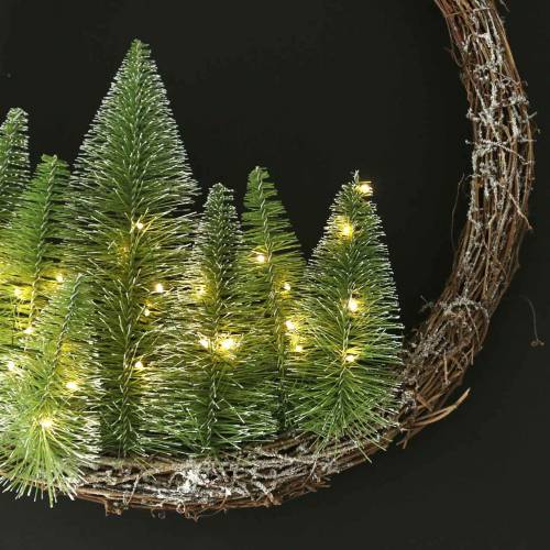 Floristik24 Couronne de Noël avec sapin et LED Ø48cm vert enneigé, marron