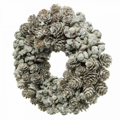 Floristik24 Déco couronne cônes mélèze et cyprès blanc, paillettes Ø20cm 2pcs