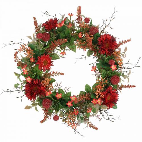 Floristik24 Couronne d'automne fleurs en soie gerbera rouge chardon couronne de porte Ø42cm