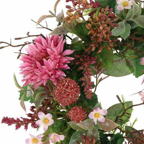 Floristik24 Couronne d&#39;automne fleurs en soie rose gerbera chardon couronne de table Ø32cm