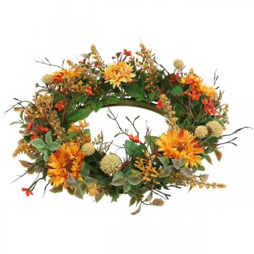 Floristik24 Couronne d'Automne Fleurs en Soie Jaune Gerbera Chardon Couronne Murale Ø42cm