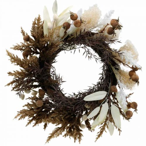 Floristik24 Guirlande décorative gazon artificiel sec et fruits porte couronne Ø50cm