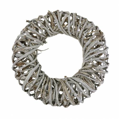 Couronne décorative liane bois lavé blanc Ø40cm