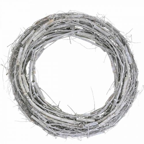 Floristik24 Couronne déco Ø50cm branches d&#39;orme blanchies avec des vignes couronne de porte grande