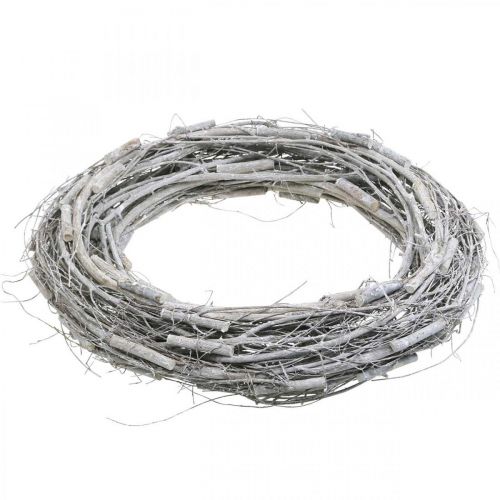 Article Couronne déco Ø50cm branches d&#39;orme blanchies avec des vignes couronne de porte grande