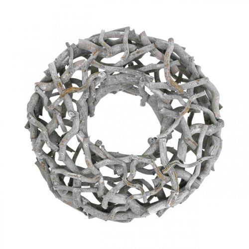 Article Couronne décorative, couronne en bois, gris cérusé, tire-bouchon saule Ø40cm