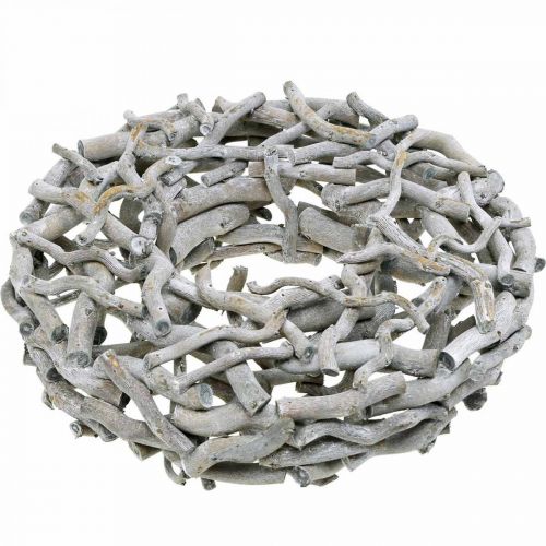 Article Couronne décorative, couronne en bois, gris cérusé, tire-bouchon saule Ø40cm